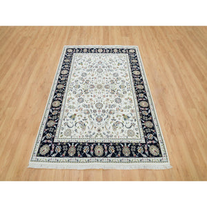 5'x7' Powder White, Nain with All Over Flower Design, 250 KPSI, Soft Wool, Hand Knotted, Oriental Rug FWR395832