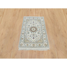 Load image into Gallery viewer, 2&#39;8&quot;x4&#39;1&quot; Powder White, 250 KPSI, Extra Soft Wool, Hand Knotted, Nain with Center Medallion Flower Design, Oriental Rug FWR395856