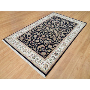 5'8"x9'2" Midnight Blue, Hand Knotted, Nain with All Over Flower Design, 250 KPSI, Pure Wool, Oriental Rug FWR395886