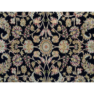 5'8"x9'2" Midnight Blue, Hand Knotted, Nain with All Over Flower Design, 250 KPSI, Pure Wool, Oriental Rug FWR395886