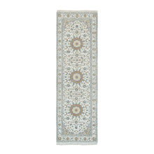 Load image into Gallery viewer, 2&#39;8&quot;x8&#39;4&quot; Powder White, Natural Wool, Hand Knotted, Nain with Center Medallion Flower Design, 250 KPSI, Runner Oriental Rug FWR395910