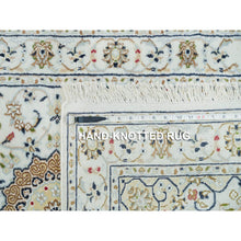 Load image into Gallery viewer, 2&#39;8&quot;x8&#39;4&quot; Powder White, Natural Wool, Hand Knotted, Nain with Center Medallion Flower Design, 250 KPSI, Runner Oriental Rug FWR395910
