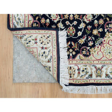 Load image into Gallery viewer, 2&#39;7&quot;x8&#39;4&quot; Midnight Blue, Hand Knotted, Nain with Center Medallion Flower Design, 250 KPSI, Organic Wool, Runner Oriental Rug FWR395916