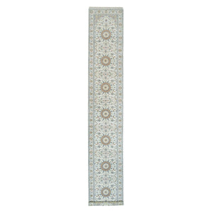 2'8"x16'7" Powder White, 250 KPSI, Pure Wool, Hand Knotted, Nain with All Over Flower Design, XL Runner Oriental Rug FWR395958