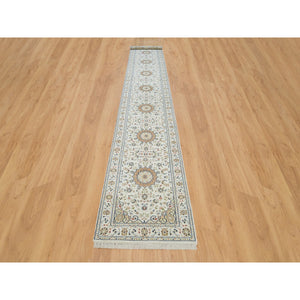 2'8"x16'7" Powder White, 250 KPSI, Pure Wool, Hand Knotted, Nain with All Over Flower Design, XL Runner Oriental Rug FWR395958