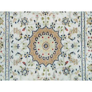 2'8"x16'7" Powder White, 250 KPSI, Pure Wool, Hand Knotted, Nain with All Over Flower Design, XL Runner Oriental Rug FWR395958