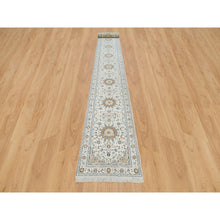 Load image into Gallery viewer, 2&#39;6&quot;x20&#39;6&quot; Powder White, 250 KPSI, Extra Soft Wool, Hand Knotted, Nain with Center Medallion Flower Design, XL Runner Oriental Rug FWR395964