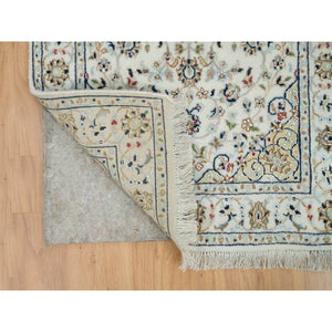 2'6"x20'6" Powder White, 250 KPSI, Extra Soft Wool, Hand Knotted, Nain with Center Medallion Flower Design, XL Runner Oriental Rug FWR395964