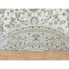 Load image into Gallery viewer, 6&#39;1&quot;x6&#39;1&quot; Powder White, 100% Wool, Hand Knotted, Nain with All Over Flower Design, 250 KPSI, Round Oriental Rug FWR395970