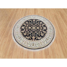 Load image into Gallery viewer, 6&#39;x6&#39; Midnight Blue, Soft Wool, Hand Knotted, Nain with All Over Flower Design, 250 KPSI, Round Oriental Rug FWR395976