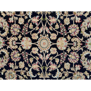 6'x6' Midnight Blue, Soft Wool, Hand Knotted, Nain with All Over Flower Design, 250 KPSI, Round Oriental Rug FWR395976