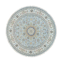 Load image into Gallery viewer, 7&#39;10&quot;x7&#39;10&quot; Beau Blue, Organic Wool, Hand Knotted, Nain with Center Medallion Flower Design, 250 KPSI, Round Oriental Rug FWR395988
