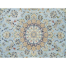 Load image into Gallery viewer, 6&#39;1&quot;x6&#39;1&quot; Beau Blue, Hand Knotted, Nain with Center Medallion Flower Design, 250 KPSI, Pure Wool, Square Oriental Rug FWR395994