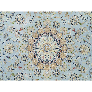 6'1"x6'1" Beau Blue, Hand Knotted, Nain with Center Medallion Flower Design, 250 KPSI, Pure Wool, Square Oriental Rug FWR395994