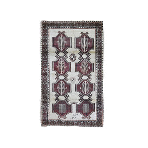 3'7"x6' Vintage Persian Gabbeh Signed with Geometric Medallions Pure Wool Hand Knotted Oriental Rug FWR396102
