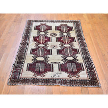 Load image into Gallery viewer, 3&#39;7&quot;x6&#39; Vintage Persian Gabbeh Signed with Geometric Medallions Pure Wool Hand Knotted Oriental Rug FWR396102