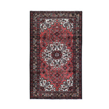 Load image into Gallery viewer, 4&#39;x7&#39; Red Vintage Persian Hamadan with Flower Design Full Pile Clean Hand Knotted Pure Wool Oriental Rug FWR396174