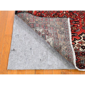4'x7' Red Vintage Persian Hamadan with Flower Design Full Pile Clean Hand Knotted Pure Wool Oriental Rug FWR396174