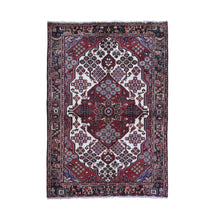 Load image into Gallery viewer, 5&#39;1&quot;x7&#39;2&quot; Vintage Persian Hamadan Ivory with Flower Bouquet Design Pure Wool Hand Knotted Oriental Rug FWR396192