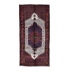 5'x9'8" Red Vintage Persian Hamadan Clean Full Pile But Skewed Organic Wool Hand Knotted Oriental Rug FWR396198