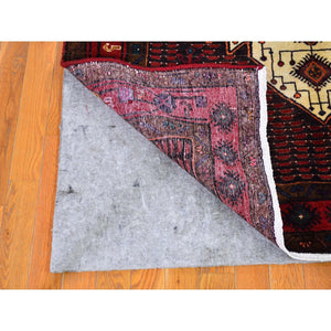 5'x9'8" Red Vintage Persian Hamadan Clean Full Pile But Skewed Organic Wool Hand Knotted Oriental Rug FWR396198