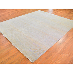 8'1"x9'8" Yellow Hand Knotted Grass Design Wool and Silk Oriental Rug FWR396336