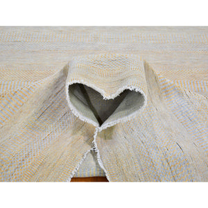 8'1"x9'8" Yellow Hand Knotted Grass Design Wool and Silk Oriental Rug FWR396336
