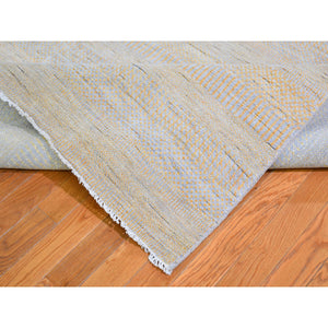 8'1"x9'8" Yellow Hand Knotted Grass Design Wool and Silk Oriental Rug FWR396336