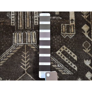 2'8"x4'1" Charcoal Brown Afghan Baluch Scenery Design Pure Wool Hand Knotted Oriental Rug FWR396468
