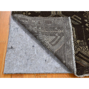 2'8"x4'1" Charcoal Brown Afghan Baluch Scenery Design Pure Wool Hand Knotted Oriental Rug FWR396468