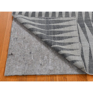 4'x5'10" Charcoal Gray Pure Wool Reversible Geometric Design Kilim Flat Weave Hand Woven Oriental Rug FWR396474