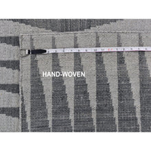 Load image into Gallery viewer, 4&#39;x5&#39;10&quot; Charcoal Gray Pure Wool Reversible Geometric Design Kilim Flat Weave Hand Woven Oriental Rug FWR396474