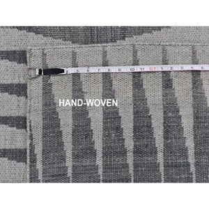 4'x5'10" Charcoal Gray Pure Wool Reversible Geometric Design Kilim Flat Weave Hand Woven Oriental Rug FWR396474
