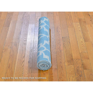 2'8"x7'10" Light Blue Reversible Kilim Pure Wool Flat Weave Hand Woven Runner Oriental Rug FWR396564