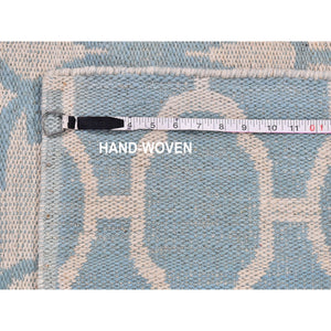 2'8"x7'10" Light Blue Reversible Kilim Pure Wool Flat Weave Hand Woven Runner Oriental Rug FWR396564