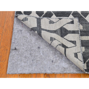 2'7"x10' Geometric Pattern Flat Weave Pure Wool Reversible Kilim Runner Gray Hand Woven Oriental Rug FWR396588