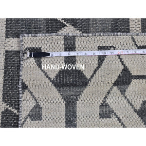 2'7"x10' Geometric Pattern Flat Weave Pure Wool Reversible Kilim Runner Gray Hand Woven Oriental Rug FWR396588