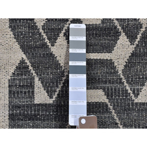 2'7"x9'10" Gray Hand Woven Flat Weave Geometric Pattern Pure Wool Reversible Kilim Runner Oriental Rug FWR396600