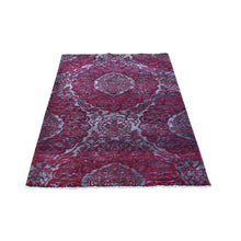 Load image into Gallery viewer, 3&#39;2&quot;x5&#39;6&quot; Wine Red Wool and Silk Modern Damask Design Mat Hand Knotted Oriental Rug FWR396738