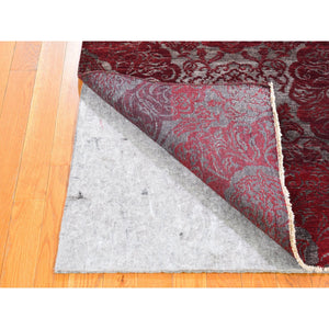 3'2"x5'6" Wine Red Wool and Silk Modern Damask Design Mat Hand Knotted Oriental Rug FWR396738