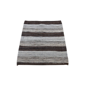 2'x3'1" Dark Brown Striped Design Flat Weave Afghan Kilim Hand Woven Mat Oriental Rug FWR396864