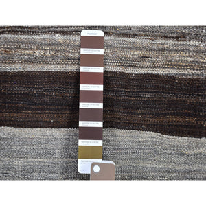 2'x3'1" Dark Brown Striped Design Flat Weave Afghan Kilim Hand Woven Mat Oriental Rug FWR396864