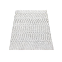 Load image into Gallery viewer, 2&#39;1&quot;x3&#39;1&quot; Ivory Tone on Tone Hand Loomed Repetitive Squared Design Mat Wool and Silk Oriental Rug FWR396882