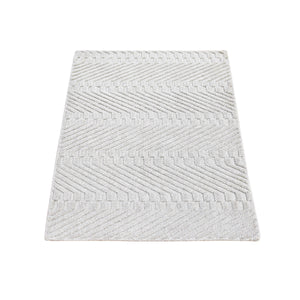2'1"x3'1" Ivory Tone on Tone Hand Loomed Repetitive Squared Design Mat Wool and Silk Oriental Rug FWR396882