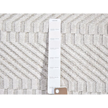 Load image into Gallery viewer, 2&#39;1&quot;x3&#39;1&quot; Ivory Tone on Tone Hand Loomed Repetitive Squared Design Mat Wool and Silk Oriental Rug FWR396882