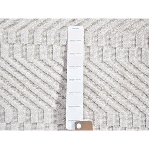 2'1"x3'1" Ivory Tone on Tone Hand Loomed Repetitive Squared Design Mat Wool and Silk Oriental Rug FWR396882