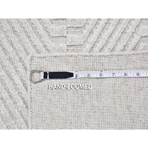 2'1"x3'1" Ivory Tone on Tone Hand Loomed Repetitive Squared Design Mat Wool and Silk Oriental Rug FWR396882