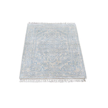Load image into Gallery viewer, 2&#39;1&quot;x3&#39;1&quot; Ivory Wash Out Wool and Pure Silk Persian Heriz Design Hand Knotted Oriental Rug FWR396888