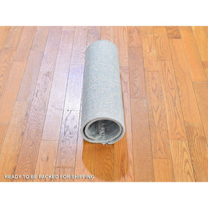 2'1"x3'1" Ivory Wash Out Wool and Pure Silk Persian Heriz Design Hand Knotted Oriental Rug FWR396888