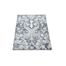 Load image into Gallery viewer, 2&#39;x3&#39;1&quot; Blue Blossom Design Pure Silk with Textured Wool Hand Knotted Mat Oriental Rug FWR396966